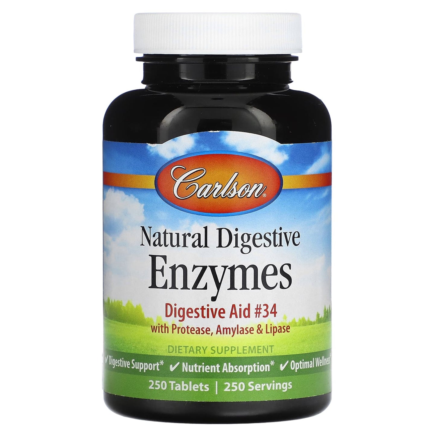 Optimize Digestion with Carlson Natural Digestive Enzymes, 250 Tablets - Image 1