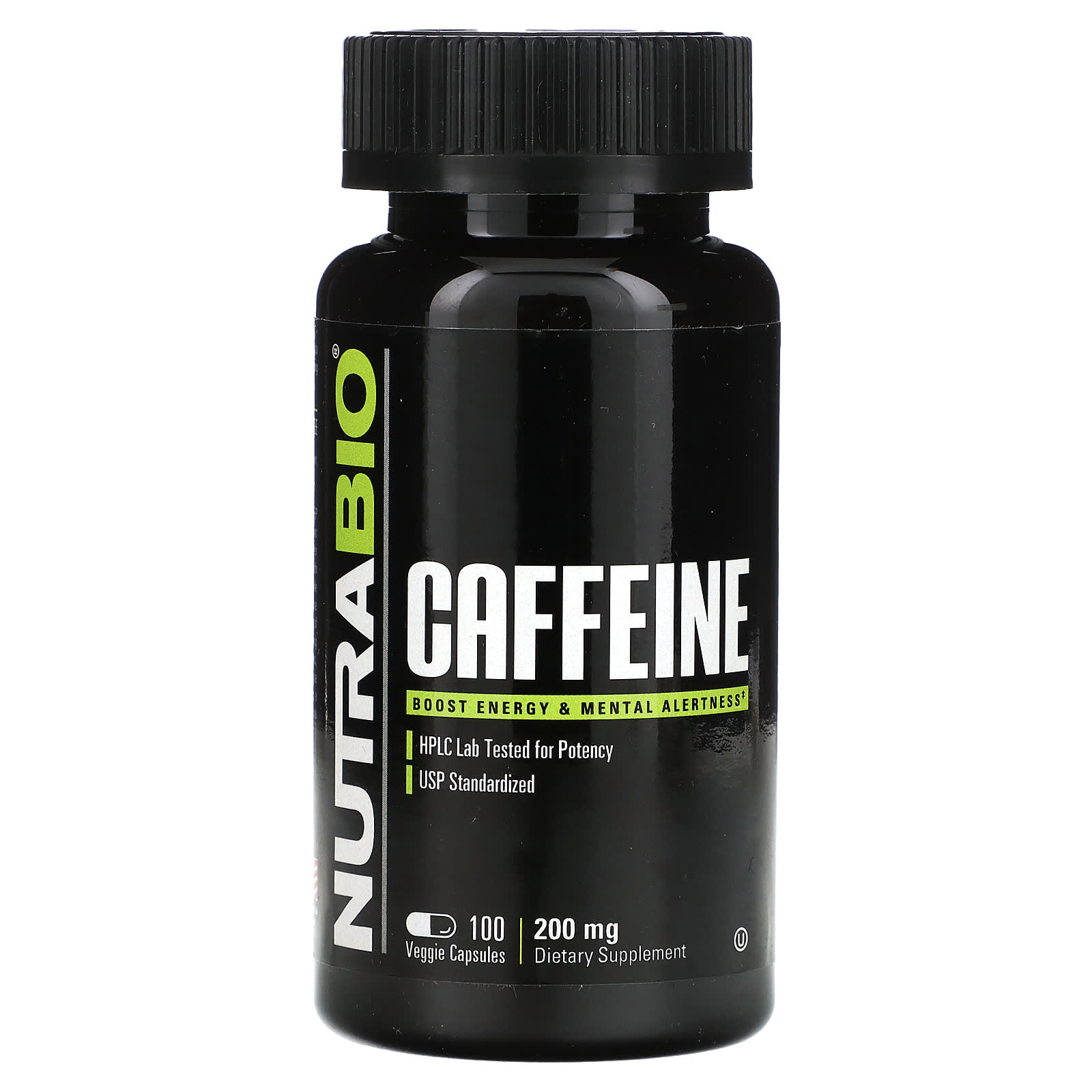 NutraBio, Caffeine, 200 mg, 100 Veggie Capsules - Image 1
