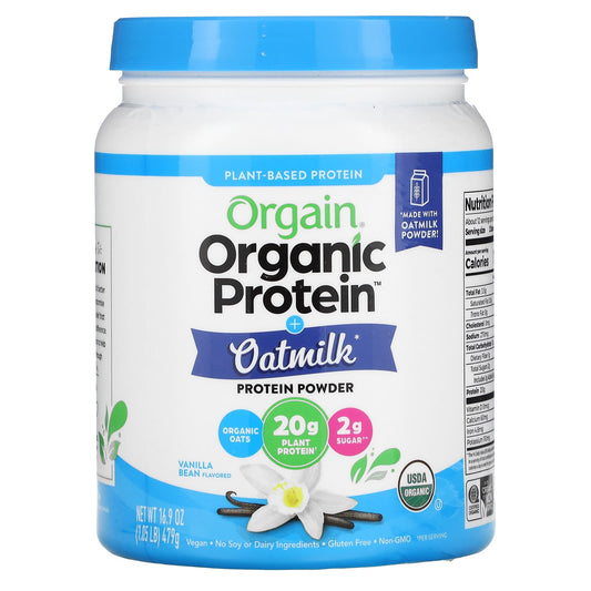 Orgain, Organic Protein Powder + Oatmilk, Plant Based, Vanilla Bean, 1.05 lb (479 g) - Image 1