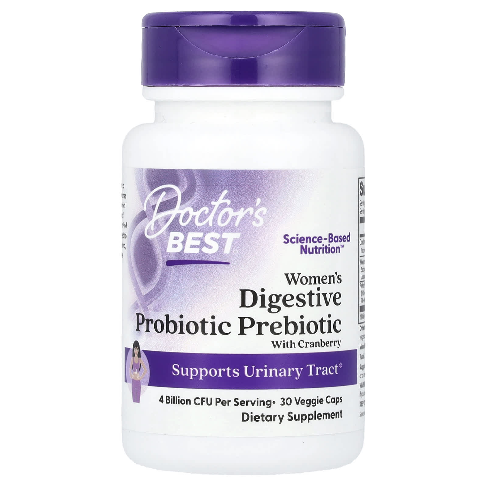Doctor's Best Women's Digestive Probiotic with Cranberry, 4 Billion CFU, 30 Veggie Caps - Image 1