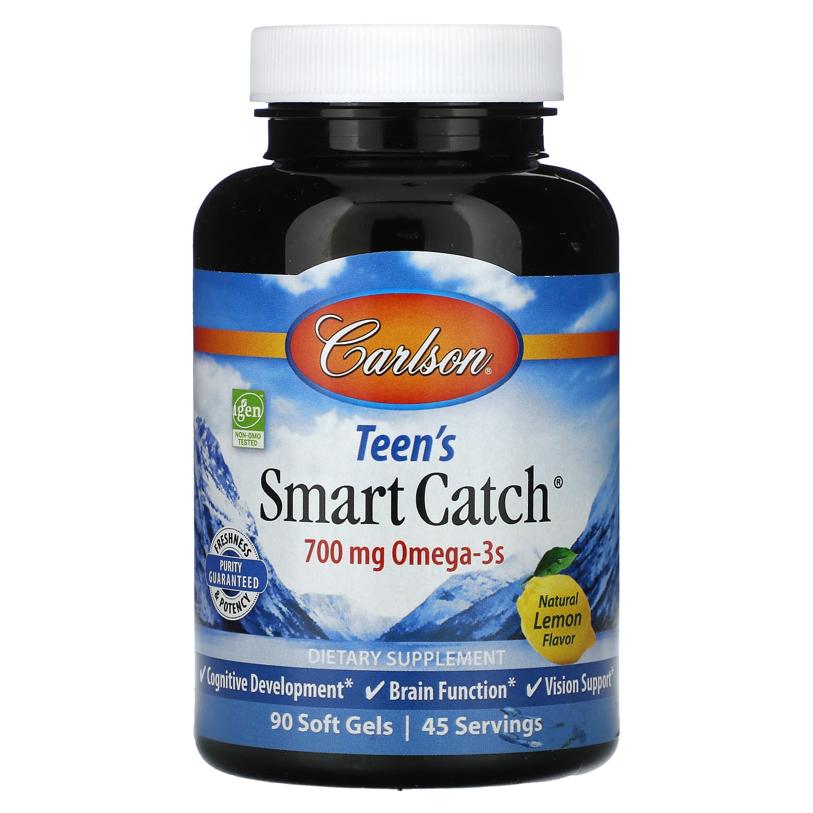 Carlson Teen's Smart Catch Omega-3 Soft Gels, 90 Count, Natural Lemon - Image 1