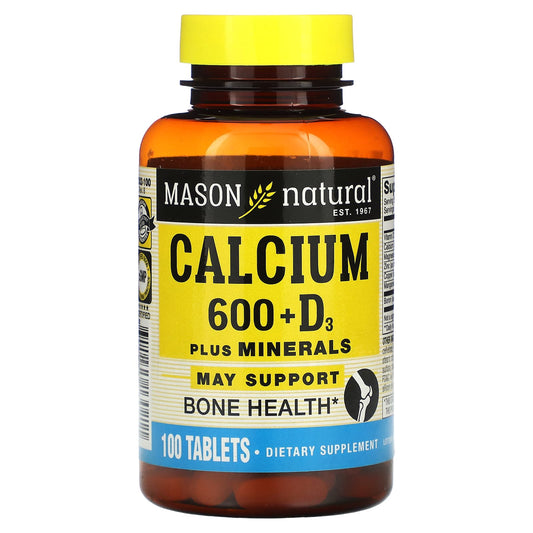 Mason Natural, Calcium 600 + Vitamin D3, 100 Tablets - Image 1