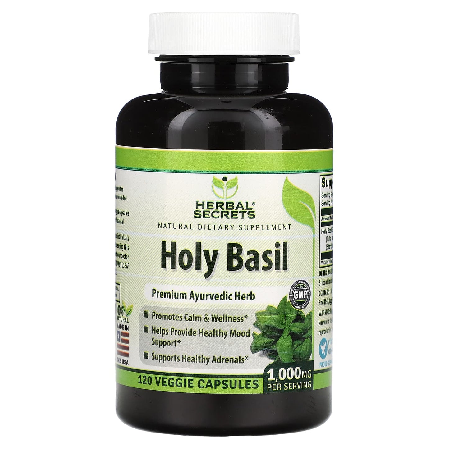 Holy Basil Supplements by Herbal Secrets - 120 Veggie Capsules 500mg - Image 1