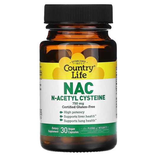 Country Life NAC 750mg, 30 Vegan Capsules for Liver & Lung Support - Image 1