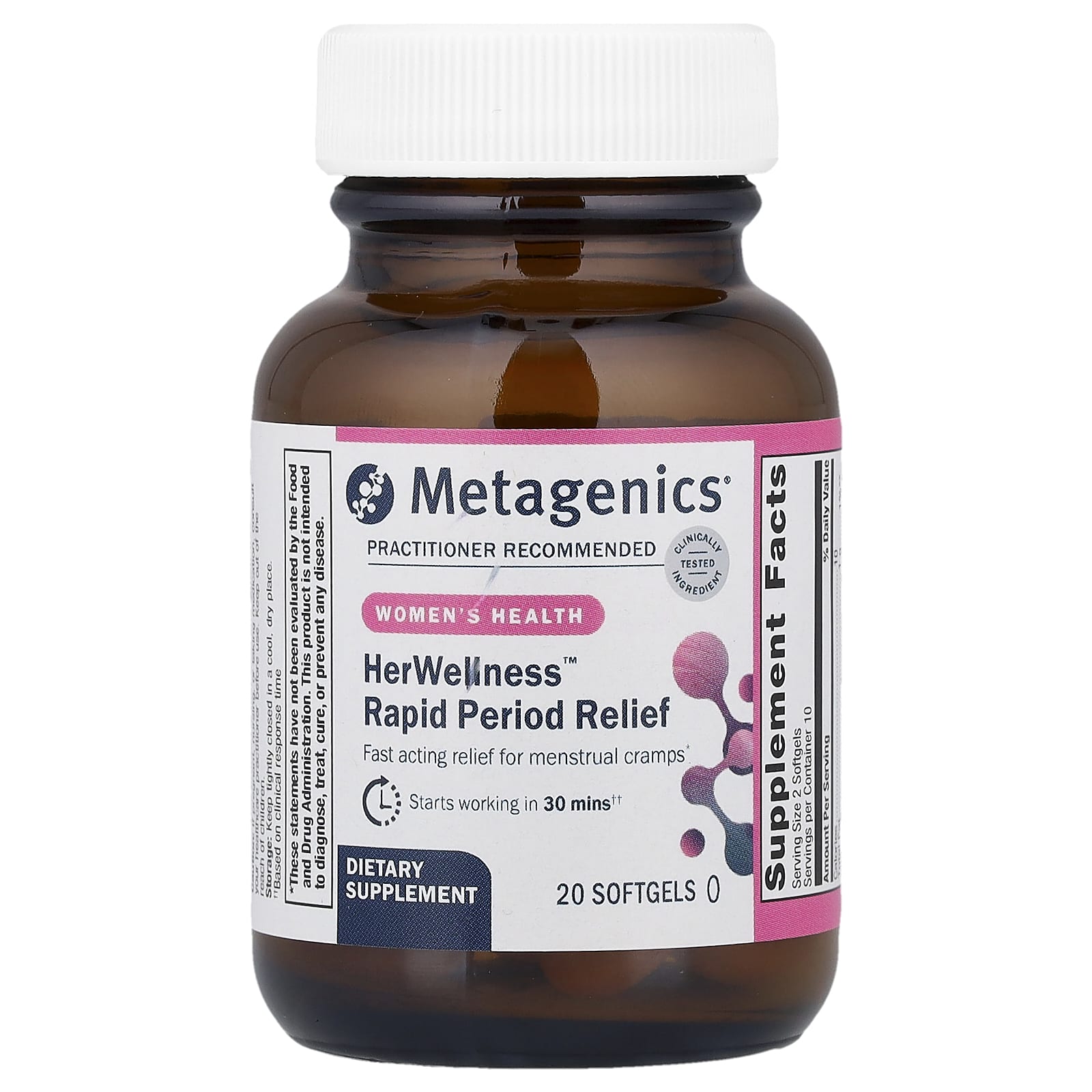 Metagenics, HerWellness™ Rapid Period Relief, 20 Softgels - Image 1