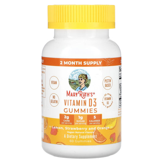MaryRuth's, Vitamin D3 Gummies, Lemon, Strawberry and Orange, 25 mcg, 60 Gummies - Image 1
