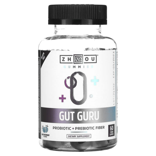 Zhou Nutrition, Gut Guru, Blue Raspberry, 60 Vegan Gummies - Image 1