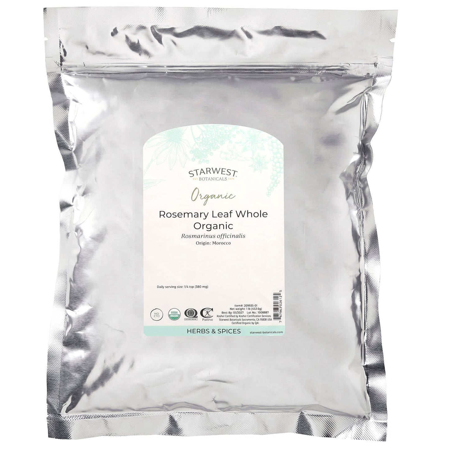 Starwest Botanicals, Organic Rosemary Leaf, Whole, 1 lb (453.6 g) - Image 2