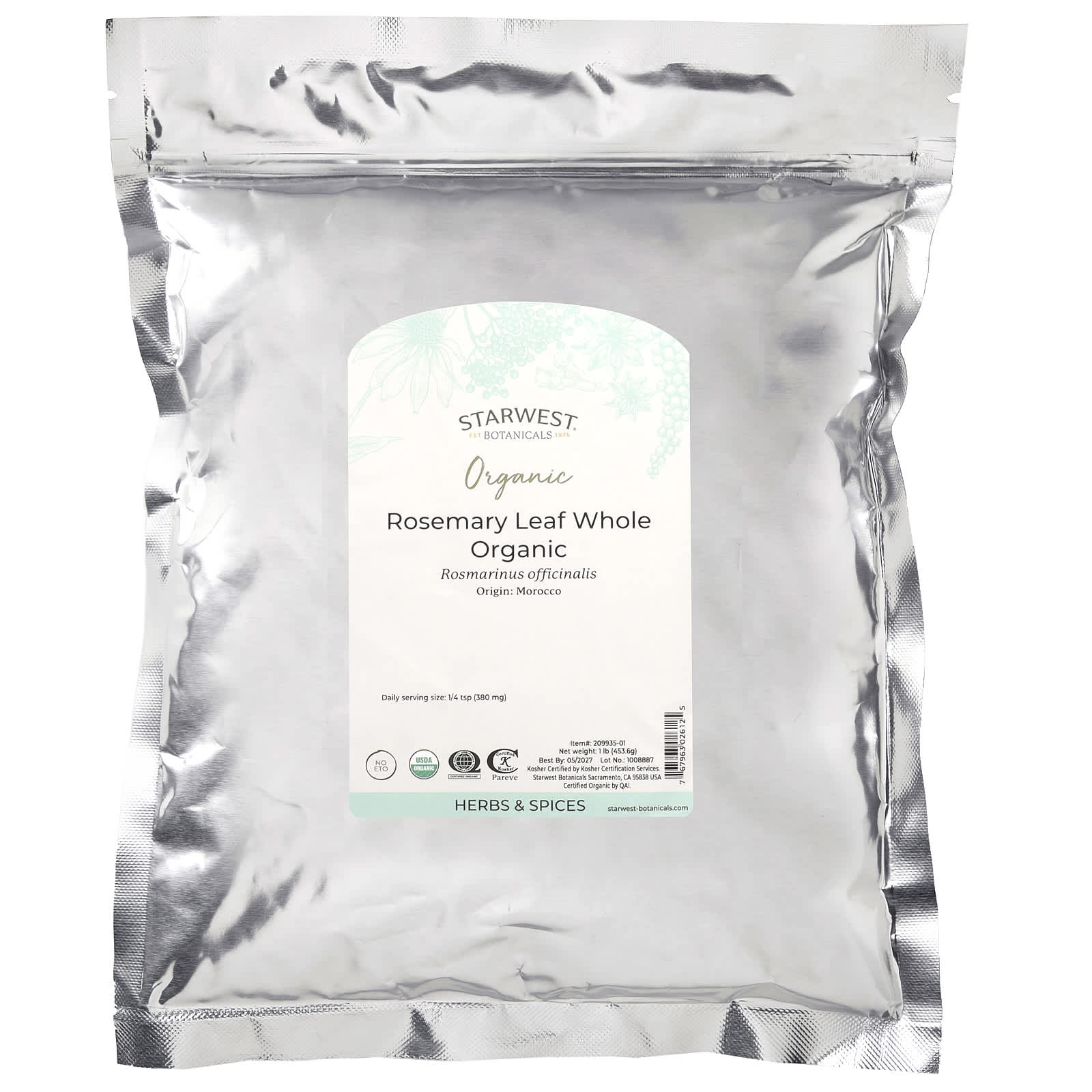 Starwest Botanicals, Organic Rosemary Leaf, Whole, 1 lb (453.6 g) - Image 2