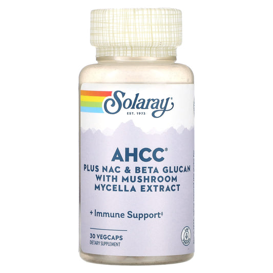 Solaray, AHCC Plus NAC & Beta Glucan With Mushroom Mycelia Extract, 30 Vegecaps - Image 1