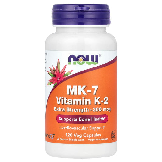 NOW Foods, MK-7, Vitamin K-2, Extra Strength, 300 mcg, 120 Veg Capsules - Image 1