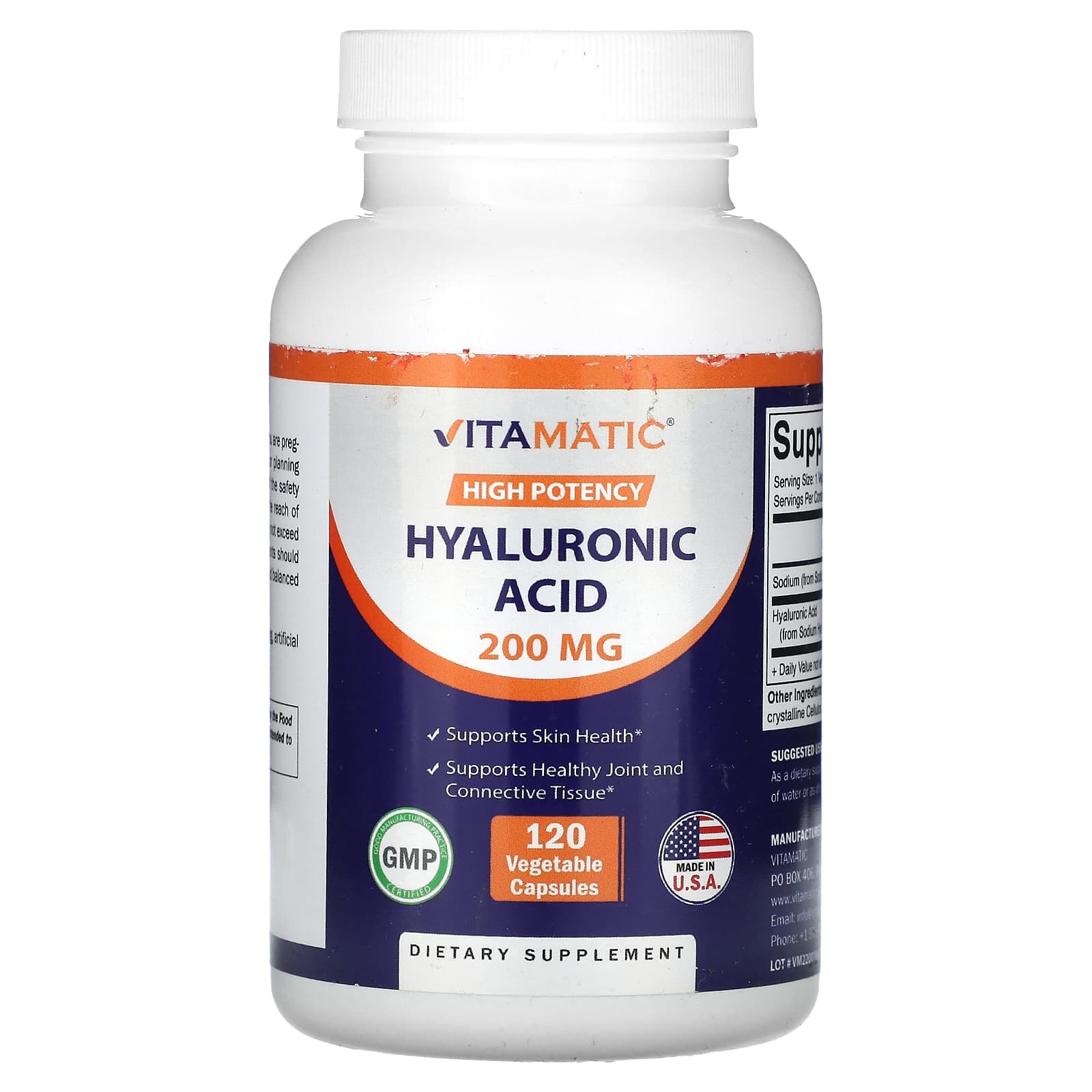 Vitamatic, High Potency, Hyaluronic Acid, 200 mg, 120 Vegetable Capsules - Image 1