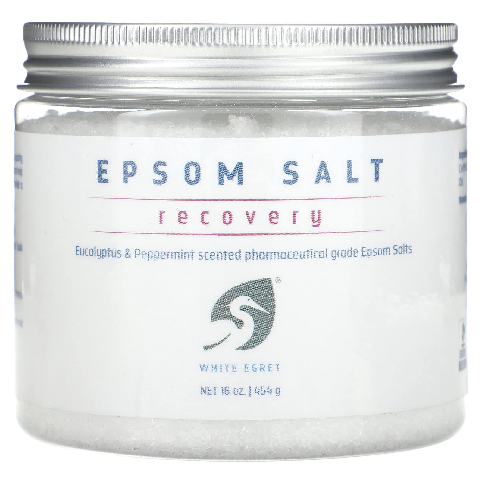 White Egret, Epsom Salt, Recovery, Eucalyptus & Peppermint, 16 oz (454 g) - Image 1