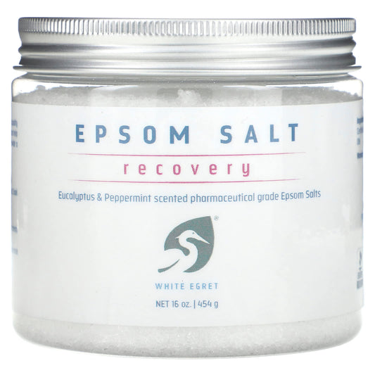 White Egret, Epsom Salt, Recovery, Eucalyptus & Peppermint, 16 oz (454 g) - Image 1