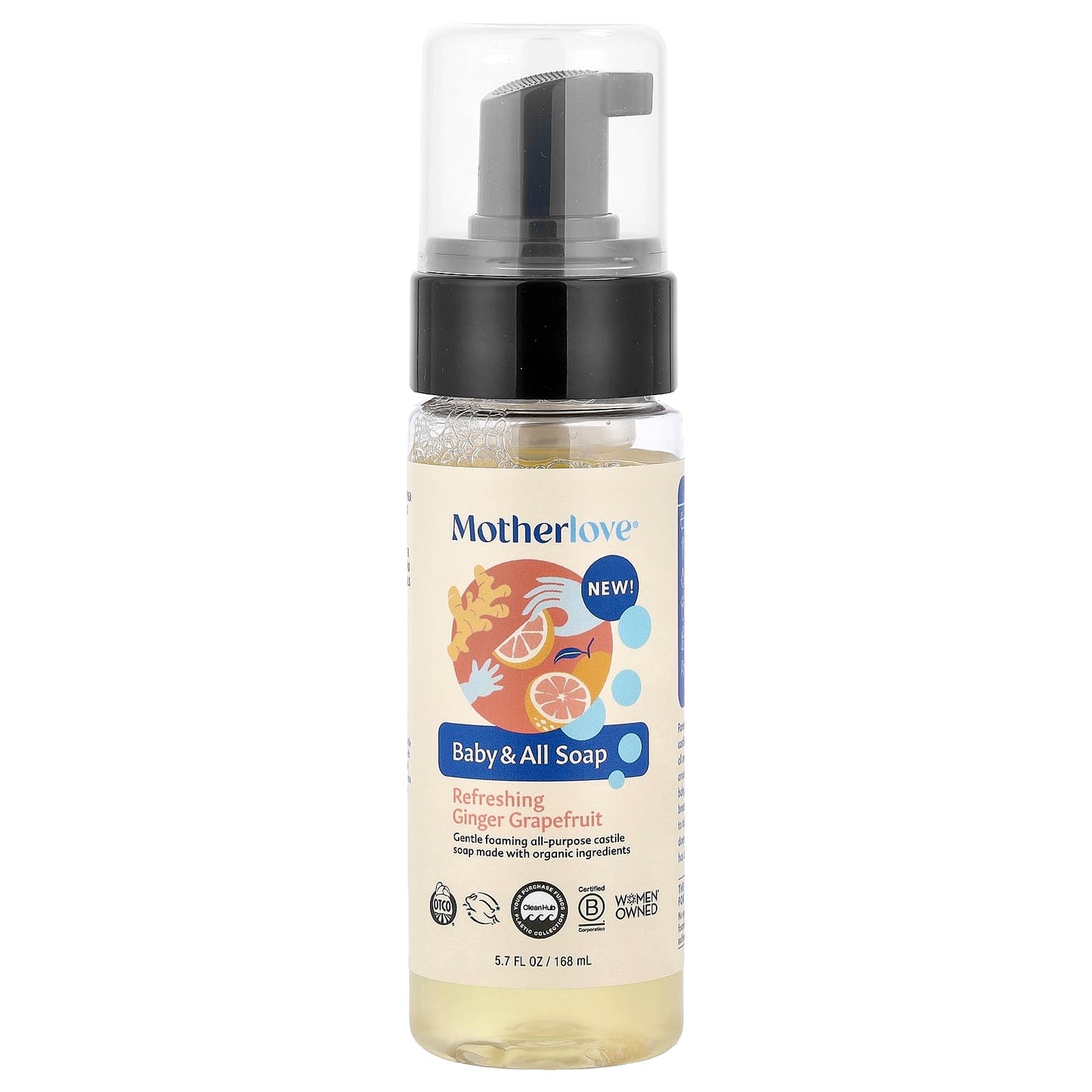 Motherlove, Baby & All Soap, Refreshing Ginger Grapefruit , 5.7 fl oz (168 ml) - Image 1