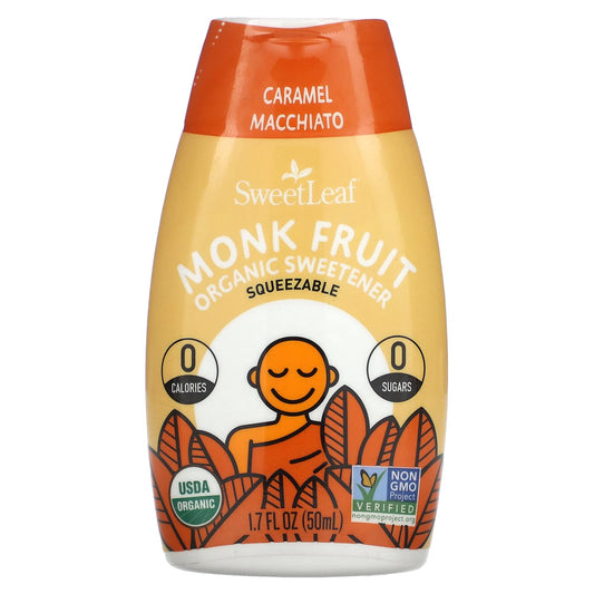 SweetLeaf Stevia, Monk Fruit Organic Sweetener Squeezable, Caramel Macchiato, 1.7 fl oz (50 ml) - Image 1