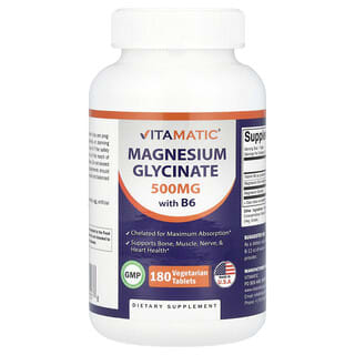 Magnesium Glycinate with B6 for Optimal Health - 180 Vegetarian Tablets