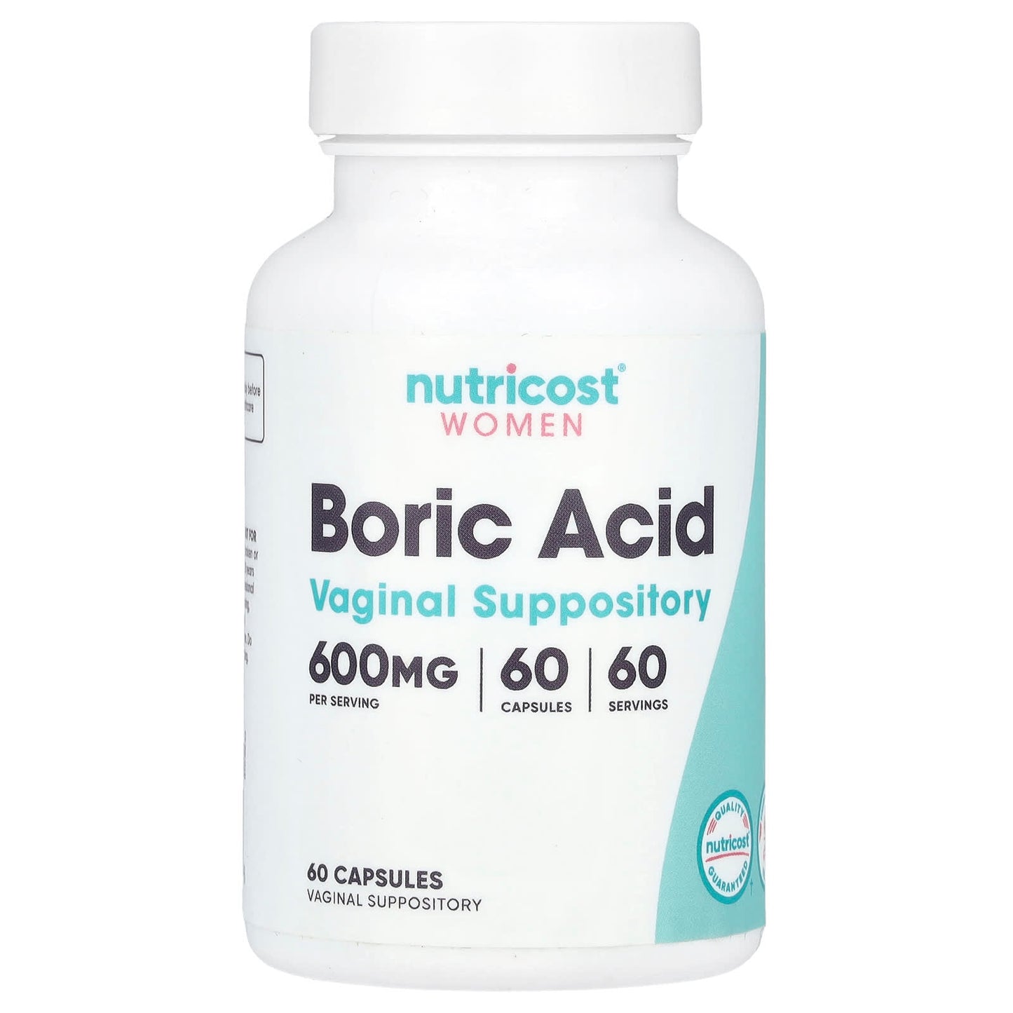Nutricost, Women, Boric Acid, Vaginal Suppository, 600 mg , 60 Capsules - Image 1