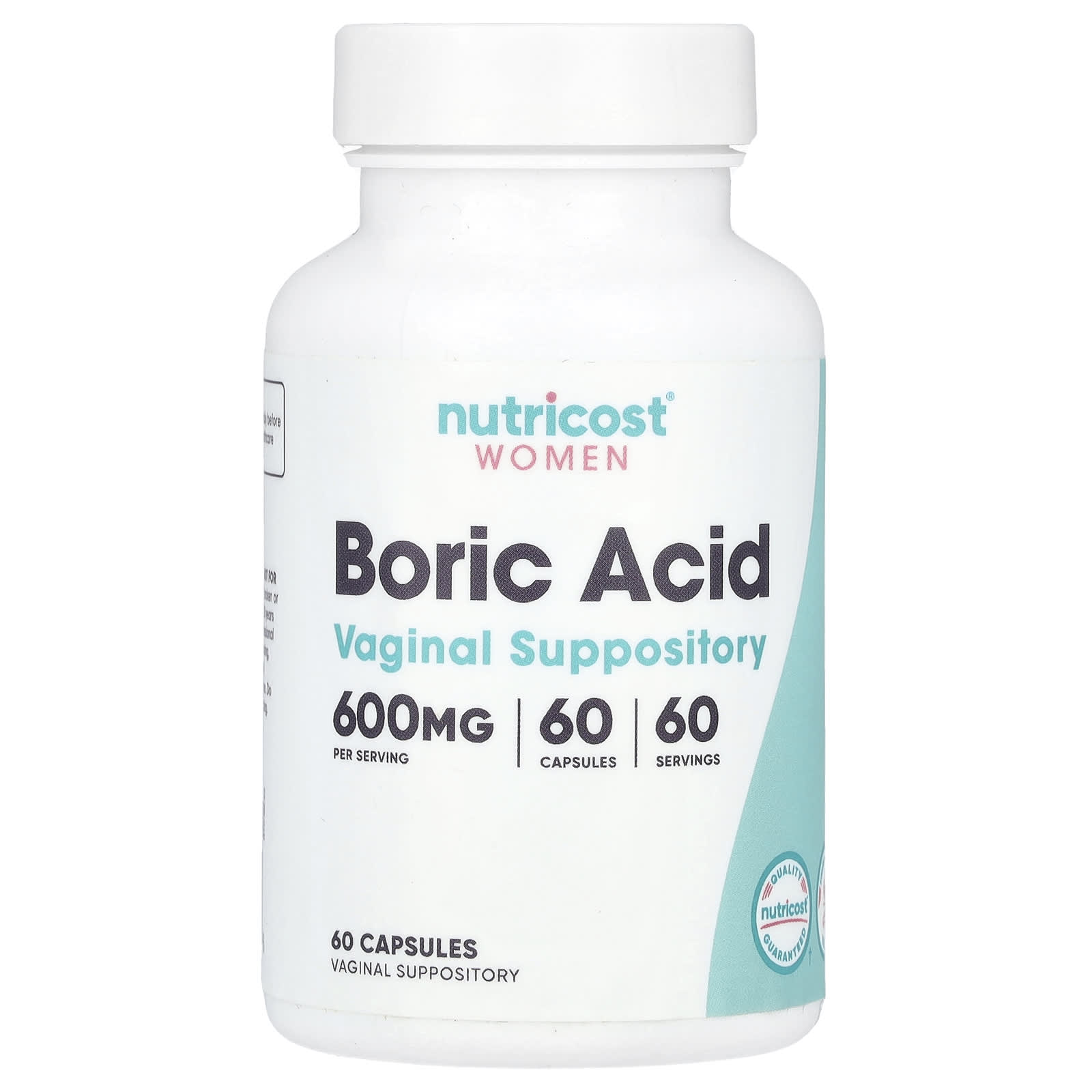 Nutricost, Women, Boric Acid, Vaginal Suppository, 600 mg , 60 Capsules - Image 1
