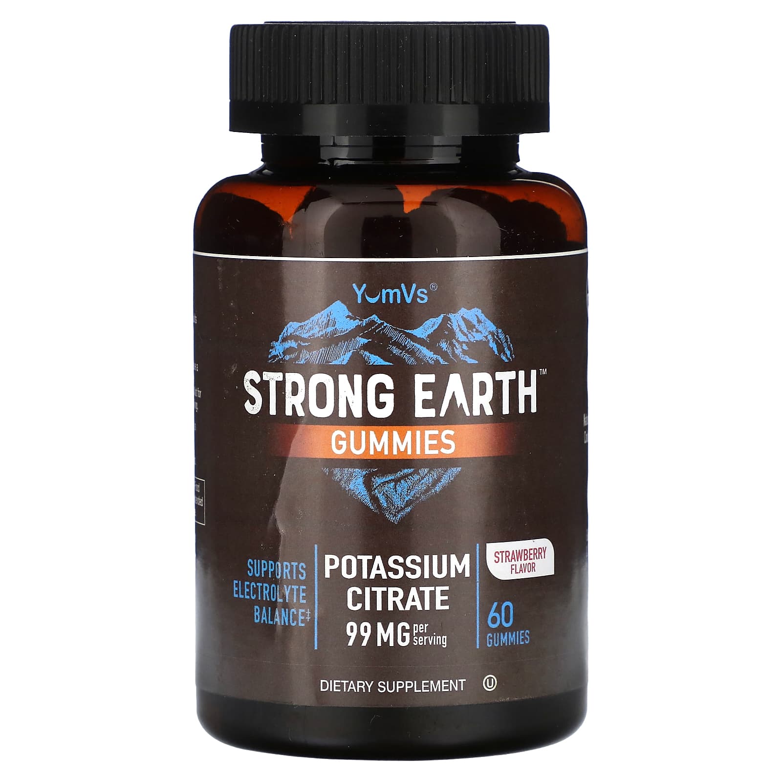 YumVs, Strong Earth Gummies, Potassium Citrate, Strawberry, 60 Gummies (49.5 mg per Gummy) - Image 1