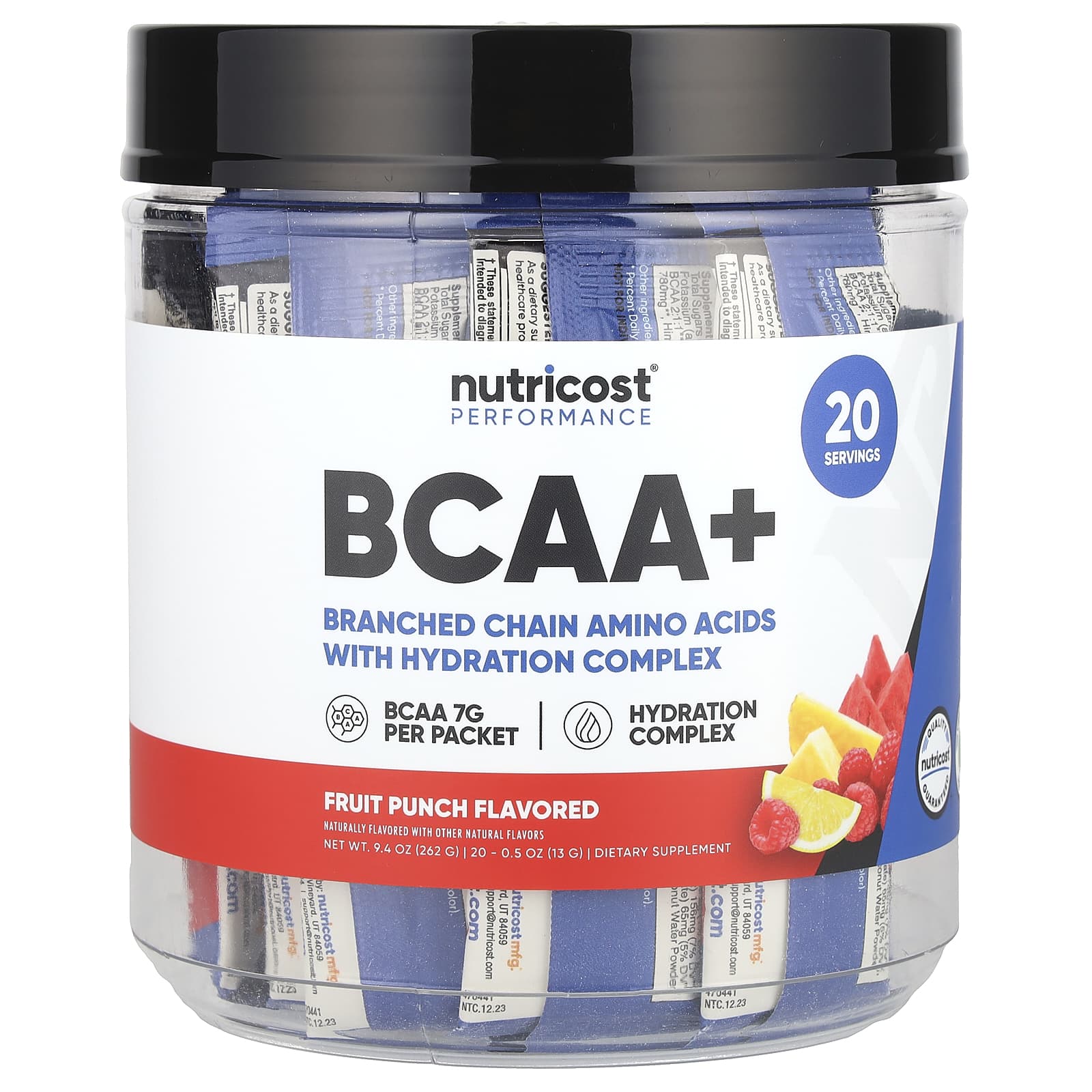 Nutricost, Performance, BCAA+, Fruit Punch, 20 Packets, 0.5 oz (13 g) Each - Image 1