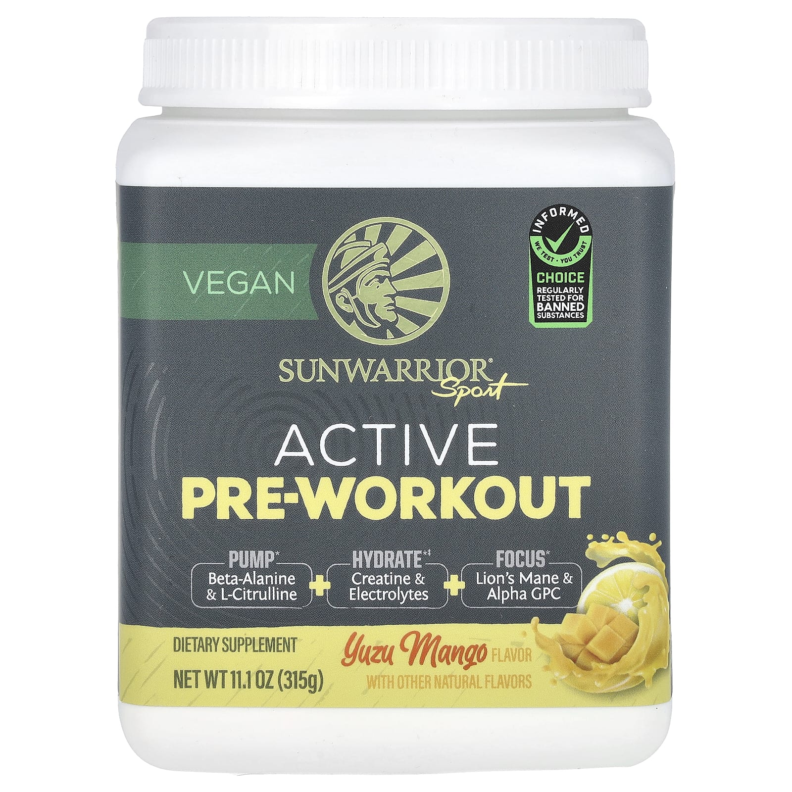 Sunwarrior, Sport, Active Pre-Workout, Yuzu Mango, 11.1 oz (315 g) - Image 1