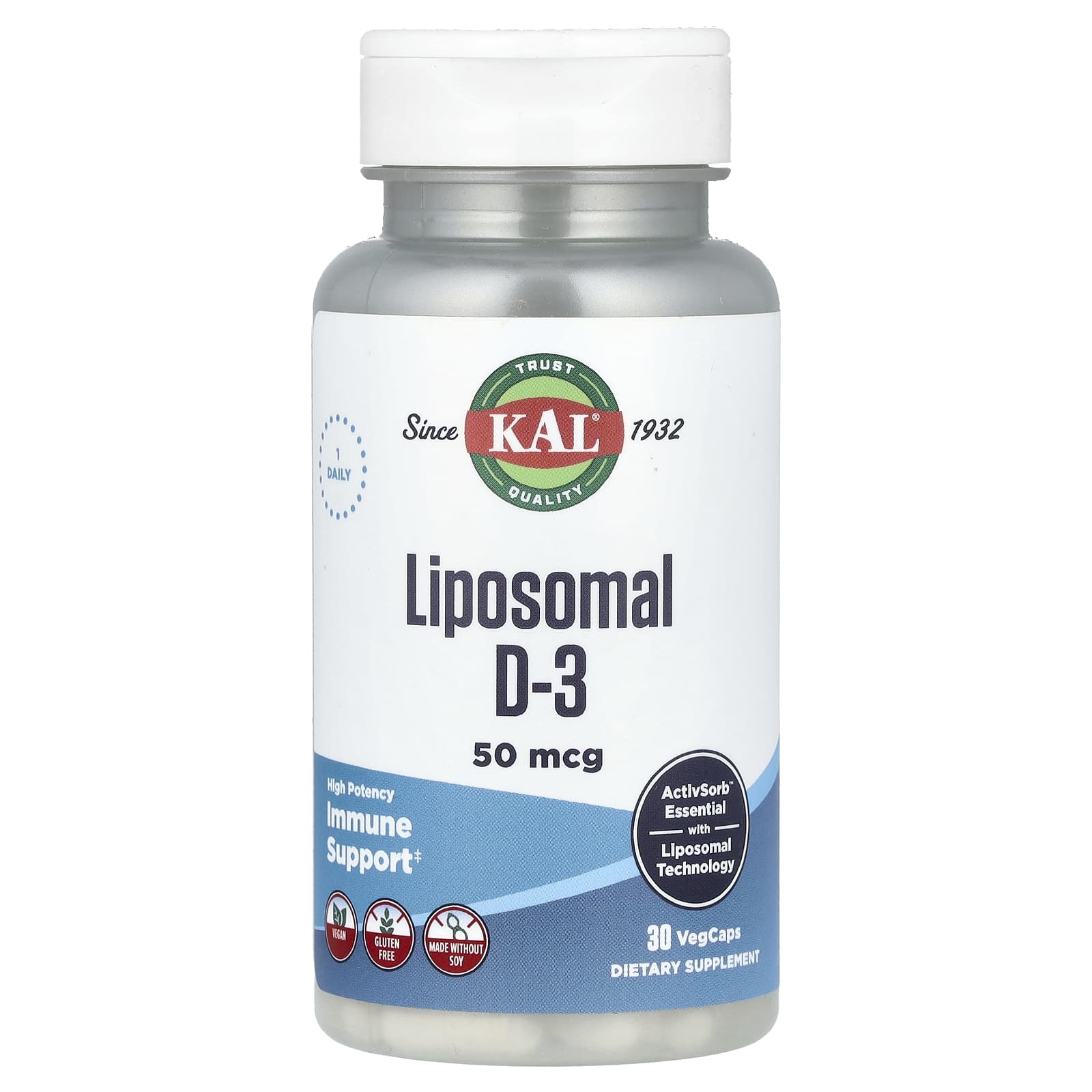 KAL, Liposomal D-3, High Potency, 50 mcg, 30 VegCaps - Image 1