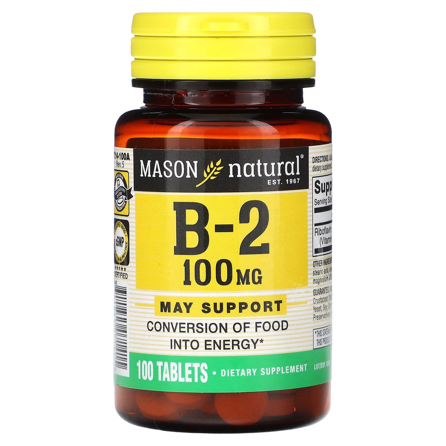 Mason Natural, Vitamin B-2, 100 mg , 100 Tablets - Image 1