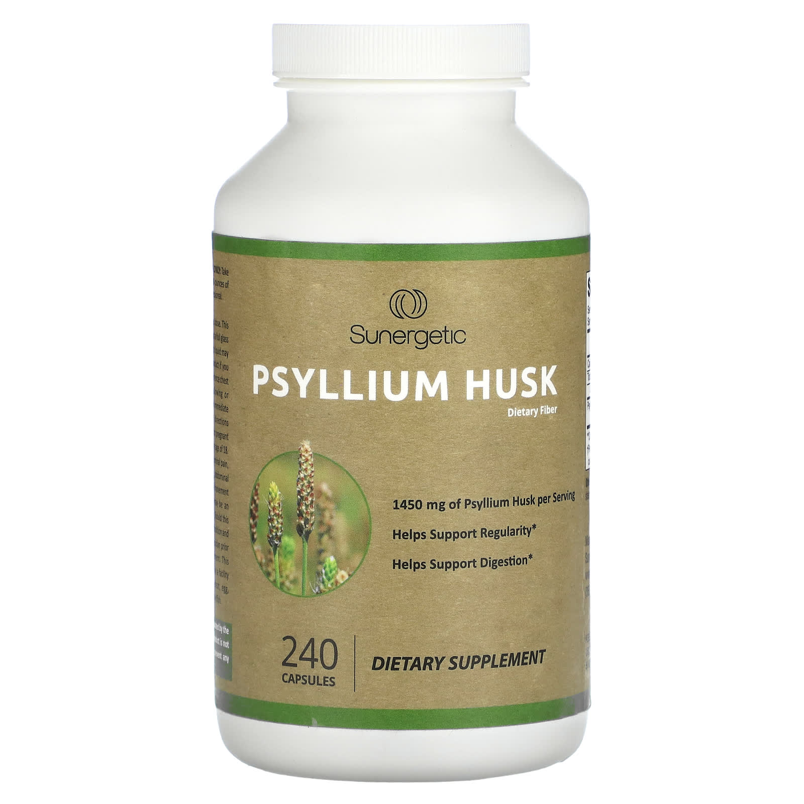 Sunergetic, Psyllium Husk Dietary Fiber, 240 Capsules (725 mg per Capsule) - Image 1