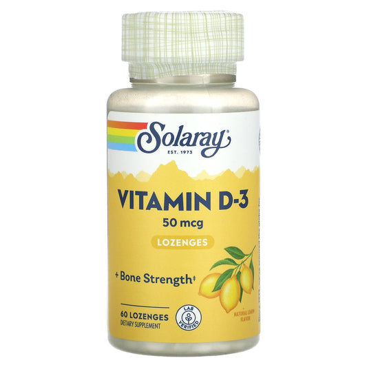 Solaray, Vitamin D-3 Lozenges, Lemon Flavor, 50 mcg, 60 Lozenges - Image 1