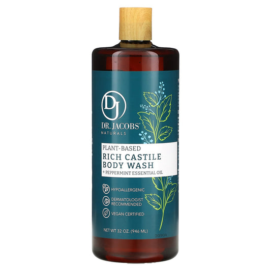 Certified Vegan Peppermint Castile Body Wash, 32 oz - Dr. Jacobs Naturals - Image 1