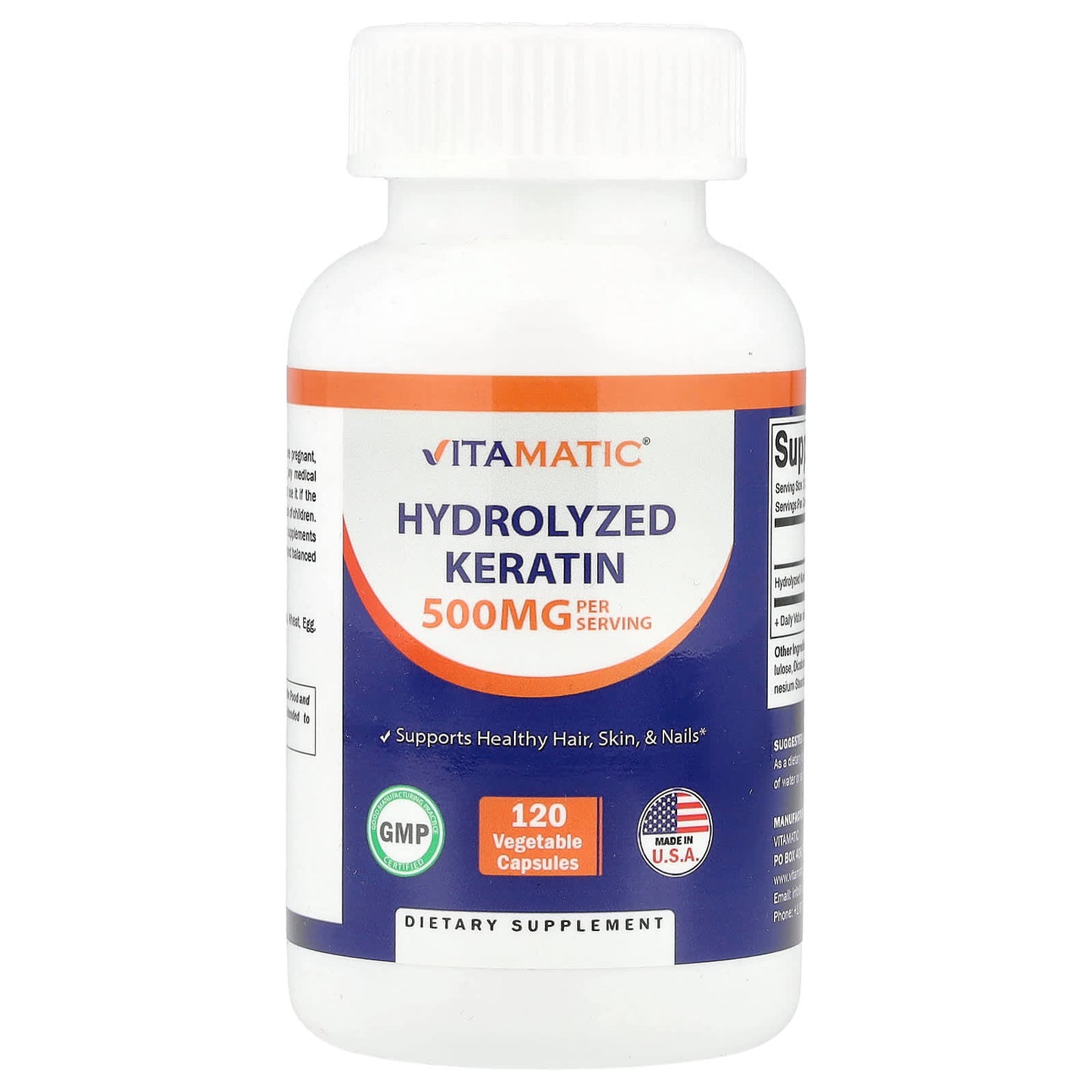 Vitamatic, Hydrolyzed Keratin, 120 Vegetable Capsules (250 mg per Capsule) - Image 1