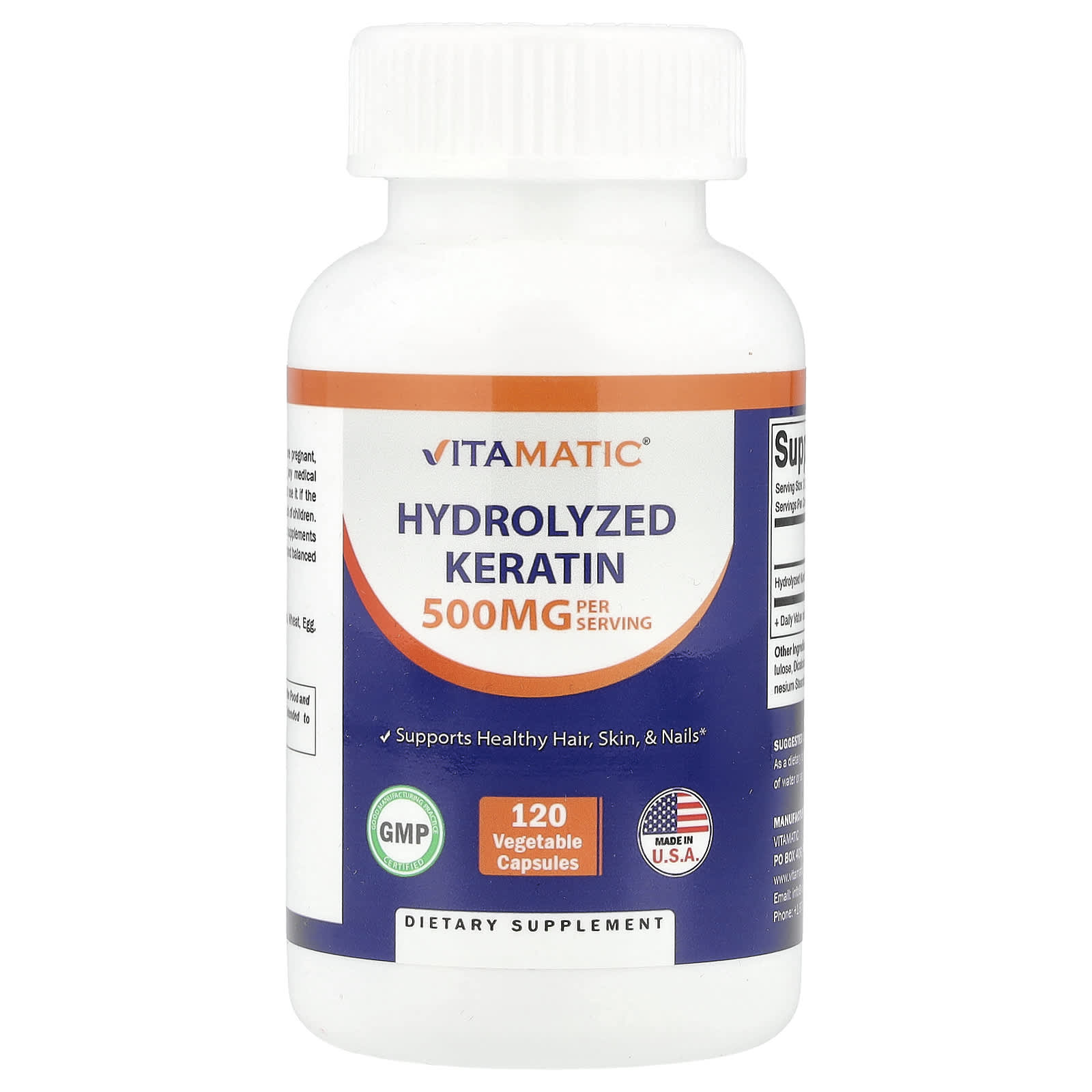 Vitamatic, Hydrolyzed Keratin, 120 Vegetable Capsules (250 mg per Capsule) - Image 1