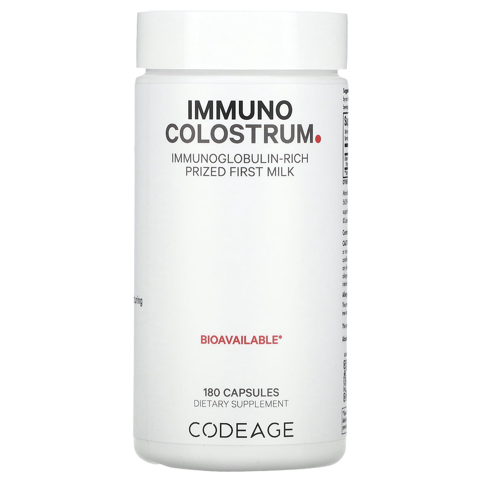 Codeage Immuno Colostrum, 180 Capsules for Immune System Support - Image 1