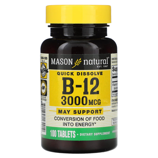 Mason Natural, Vitamin B-12, 3,000 mcg, 100 Tablets - Image 1