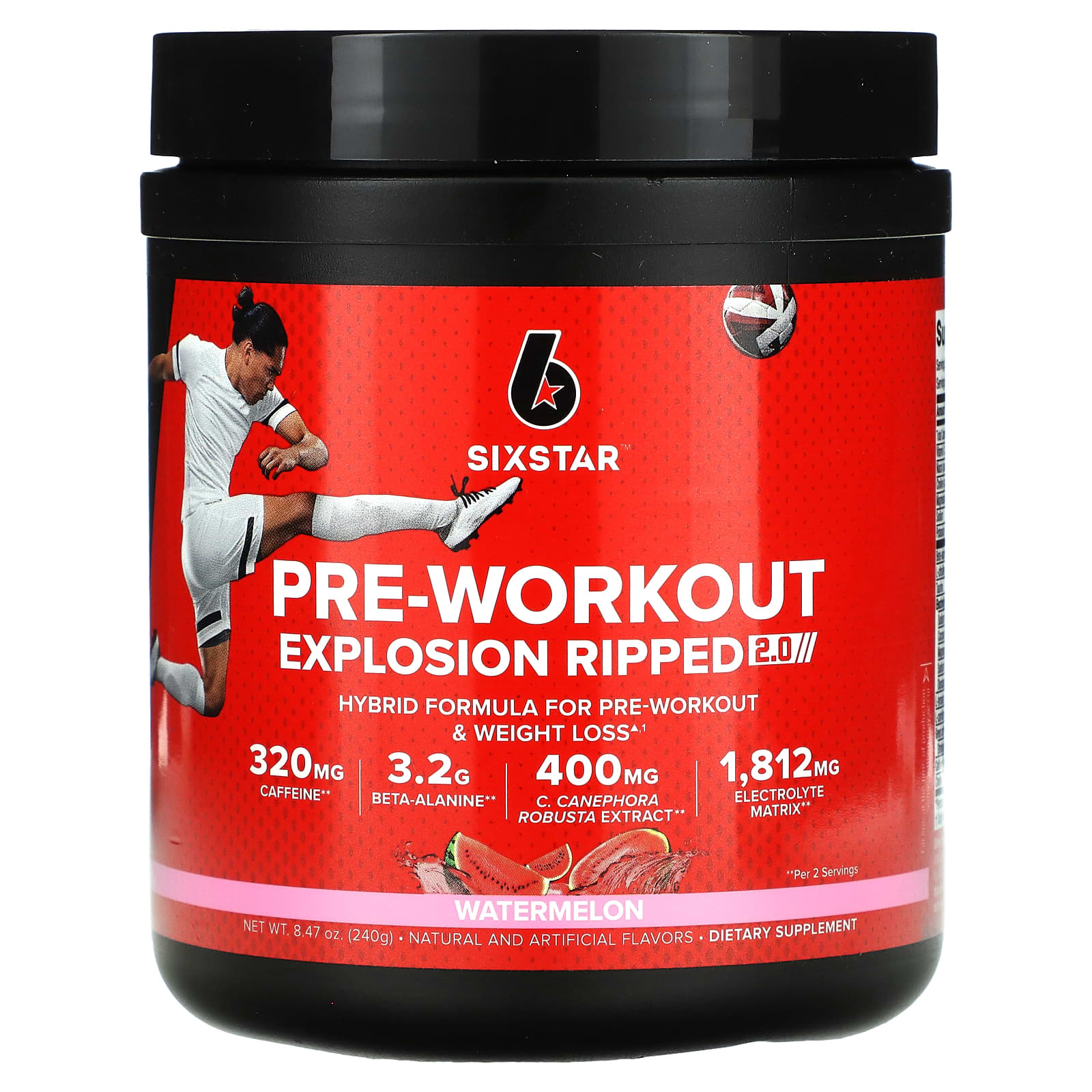 SIXSTAR, Pre-Workout Explosion Ripped 2.0, Watermelon, 8.47 oz (240 g) - Image 1