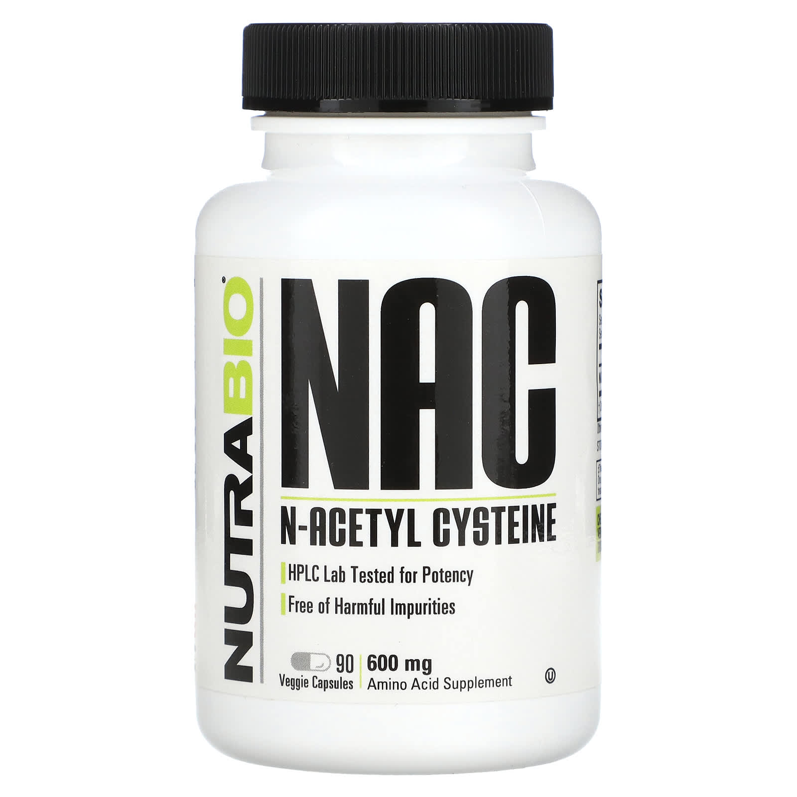NutraBio, NAC, 600 mg, 90 Veggie Capsules - Image 1