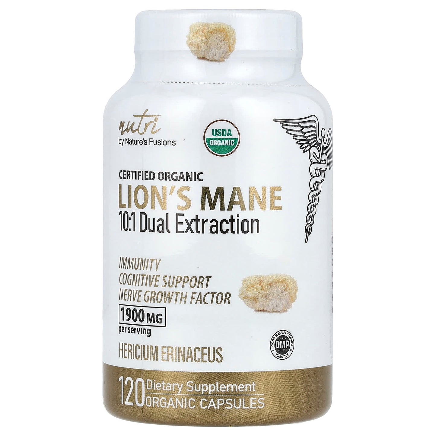 Nutri, Organic Lion's Mane, 10:1 Dual Extraction, 120 Organic Capsules (633 mg per Capsule) - Image 1