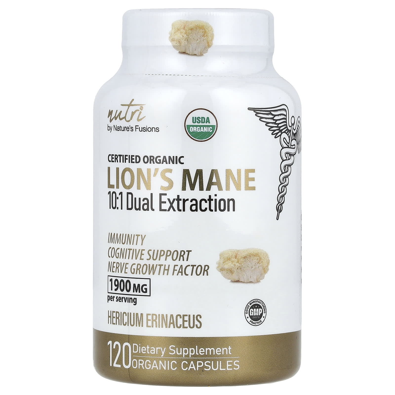 Nutri, Organic Lion's Mane, 10:1 Dual Extraction, 120 Organic Capsules (633 mg per Capsule) - Image 1