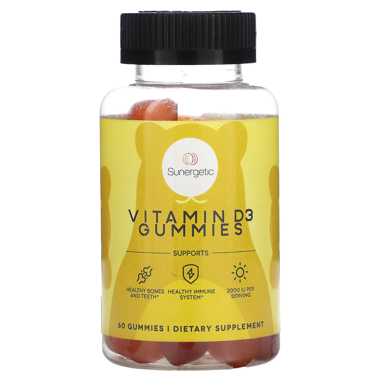 Sunergetic, Vitamin D3 Gummies, Strawberry, Peach and Mango, 60 Gummies (1,000 IU Per Gummy) - Image 1