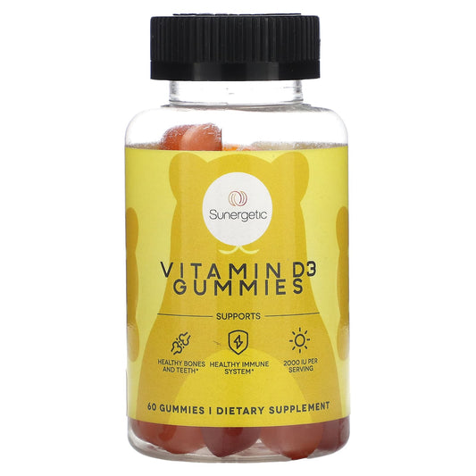 Sunergetic, Vitamin D3 Gummies, Strawberry, Peach and Mango, 60 Gummies (1,000 IU Per Gummy) - Image 1