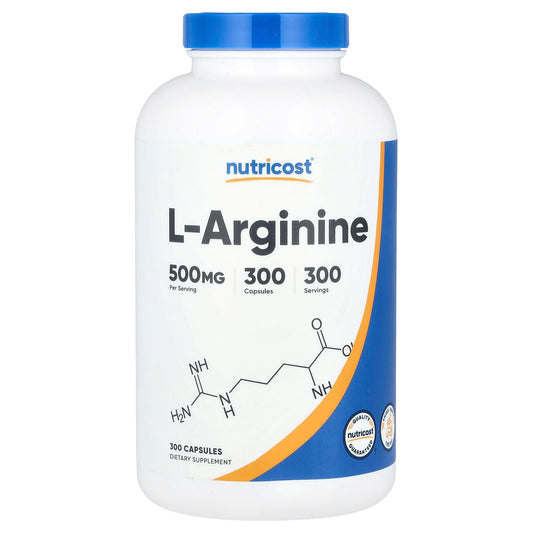 Nutricost, L-Arginine, 500 mg, 300 Capsules - Image 1
