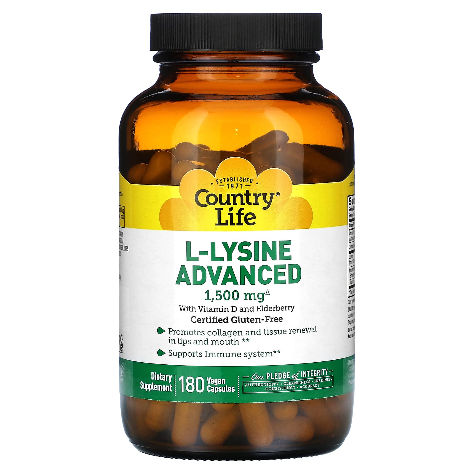 L-Lysine Supplement with Vitamin D and Elderberry | 180 Vegan Capsules - Image 1
