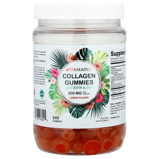 Vitamatic, Collagen Gummies with Biotin & Zinc, Lemon, 240 Gummies - Image 1