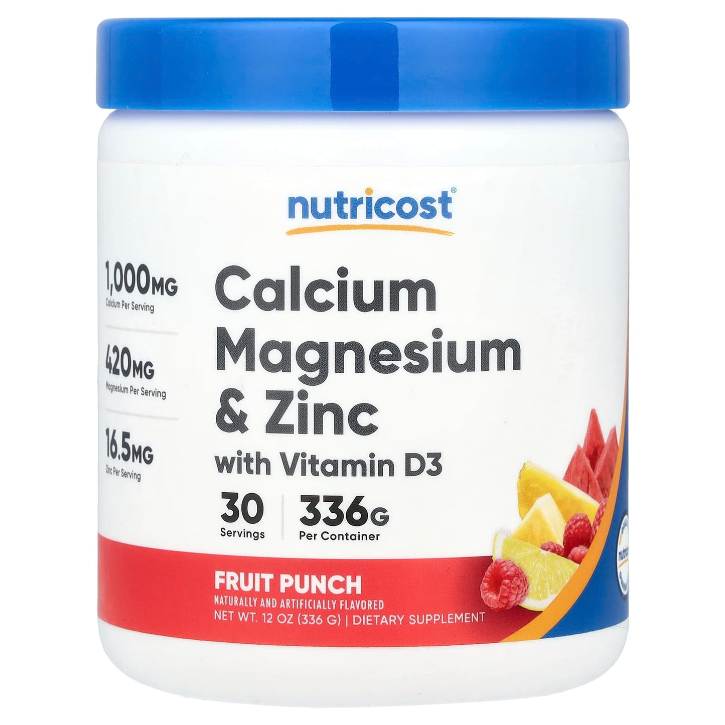 Nutricost, Calcium Magnesium & Zinc With Vitamin D3, Fruit Punch, 12 oz (336 g) - Image 1