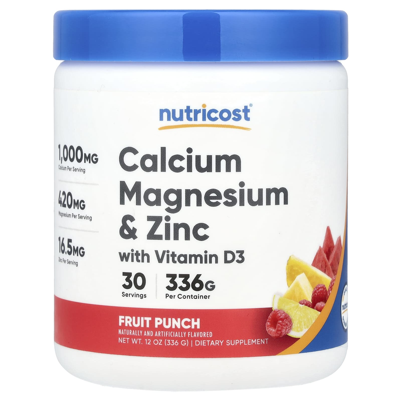 Nutricost, Calcium Magnesium & Zinc With Vitamin D3, Fruit Punch, 12 oz (336 g) - Image 1