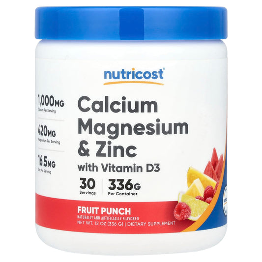 Nutricost, Calcium Magnesium & Zinc With Vitamin D3, Fruit Punch, 12 oz (336 g) - Image 1