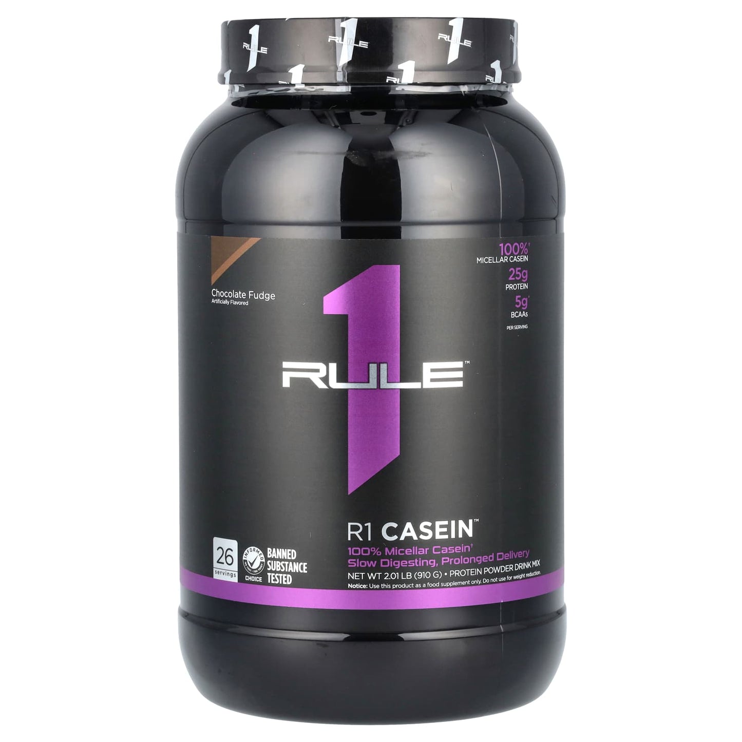 Rule One Proteins, R1 Casein, Protein Powder Drink Mix, Chocolate Fudge, 2.01 lb (910 g) - Image 1