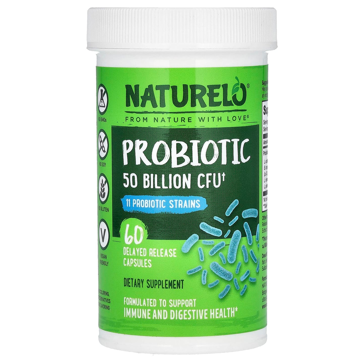 NATURELO, Probiotic, 50 Billion CFU, 60 Delayed Release Capsules - Image 1