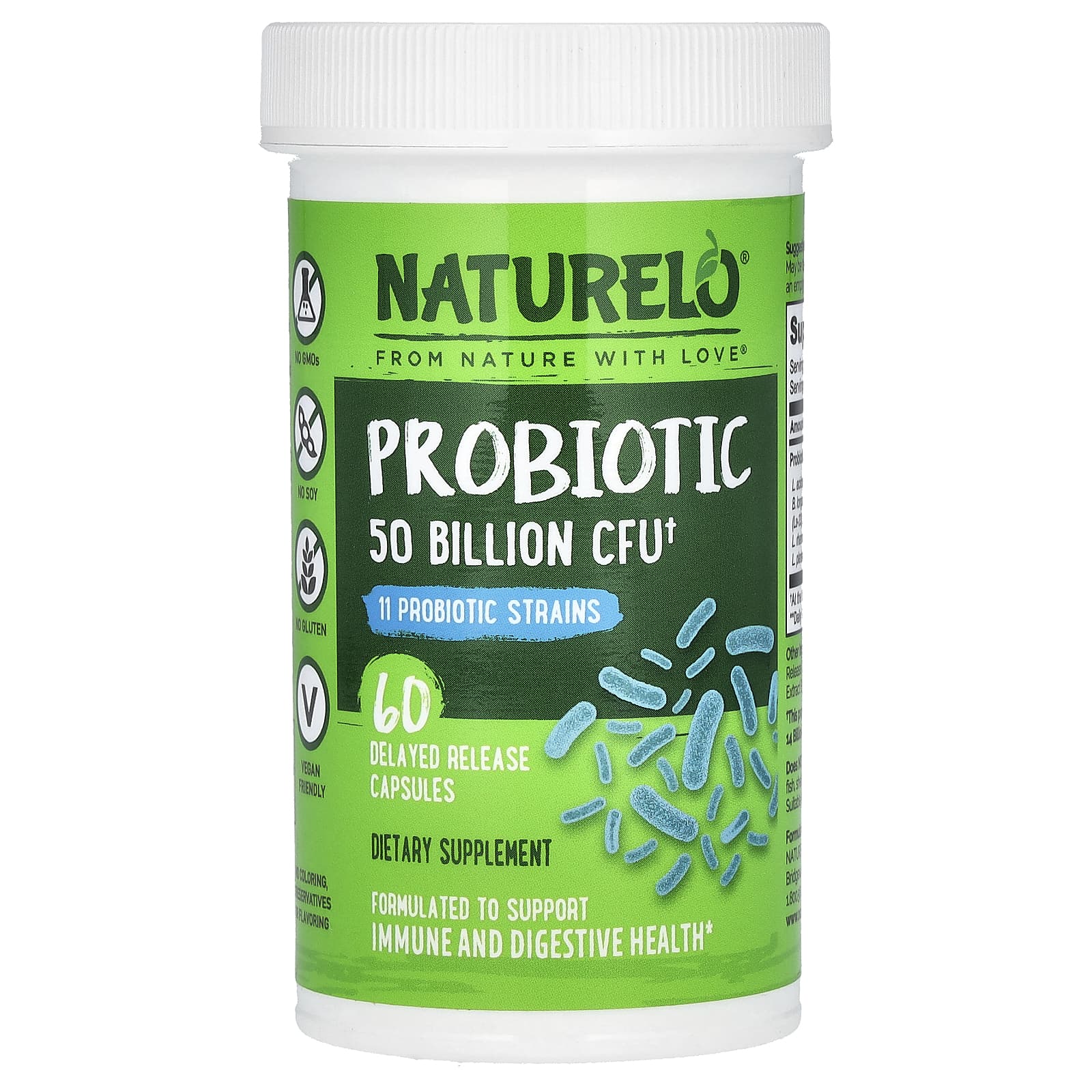 NATURELO, Probiotic, 50 Billion CFU, 60 Delayed Release Capsules - Image 1